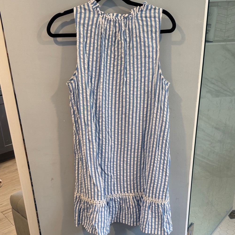 Crown & Ivy Striped Blue & White Sleeveless Tassel Tunic Dress - Picture 7 of 7